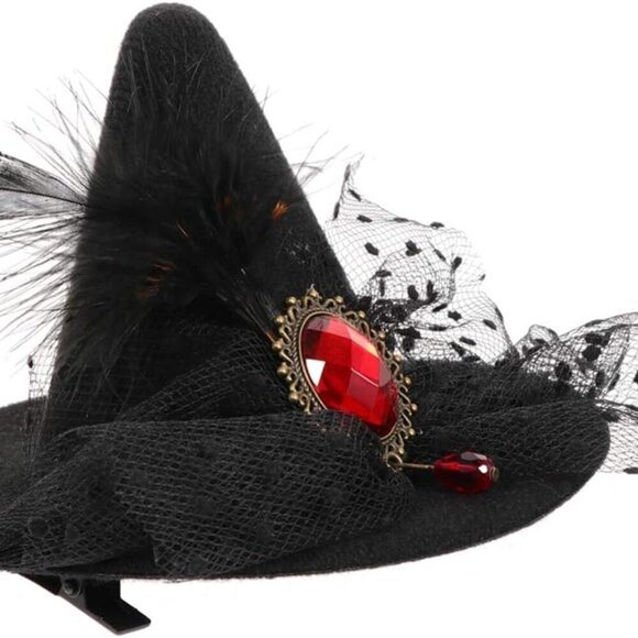 Witch Hat Hair Clip Mini Top Hat Halloween Mesh Paper Flower Fascinator main image 5